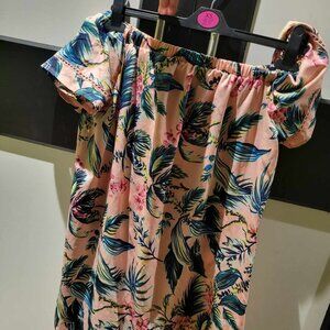 pink off shoulder floral patterned  dress